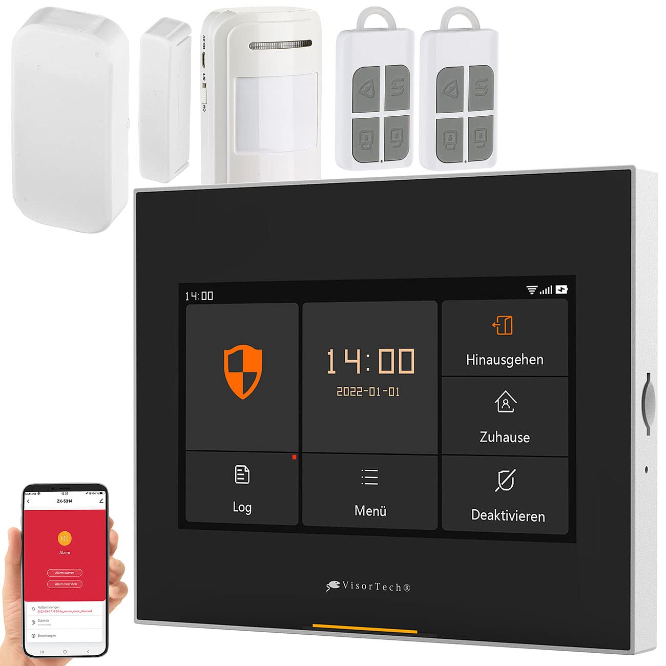 VisorTech Wohnmobil Alarmanlage: 5-TLG. Funk-Alarmanlage: 2 Sensoren, 2 Fernbedienungen, GSM, WLAN, App (Wohnwagen, Alarm-Anlage, 12V)