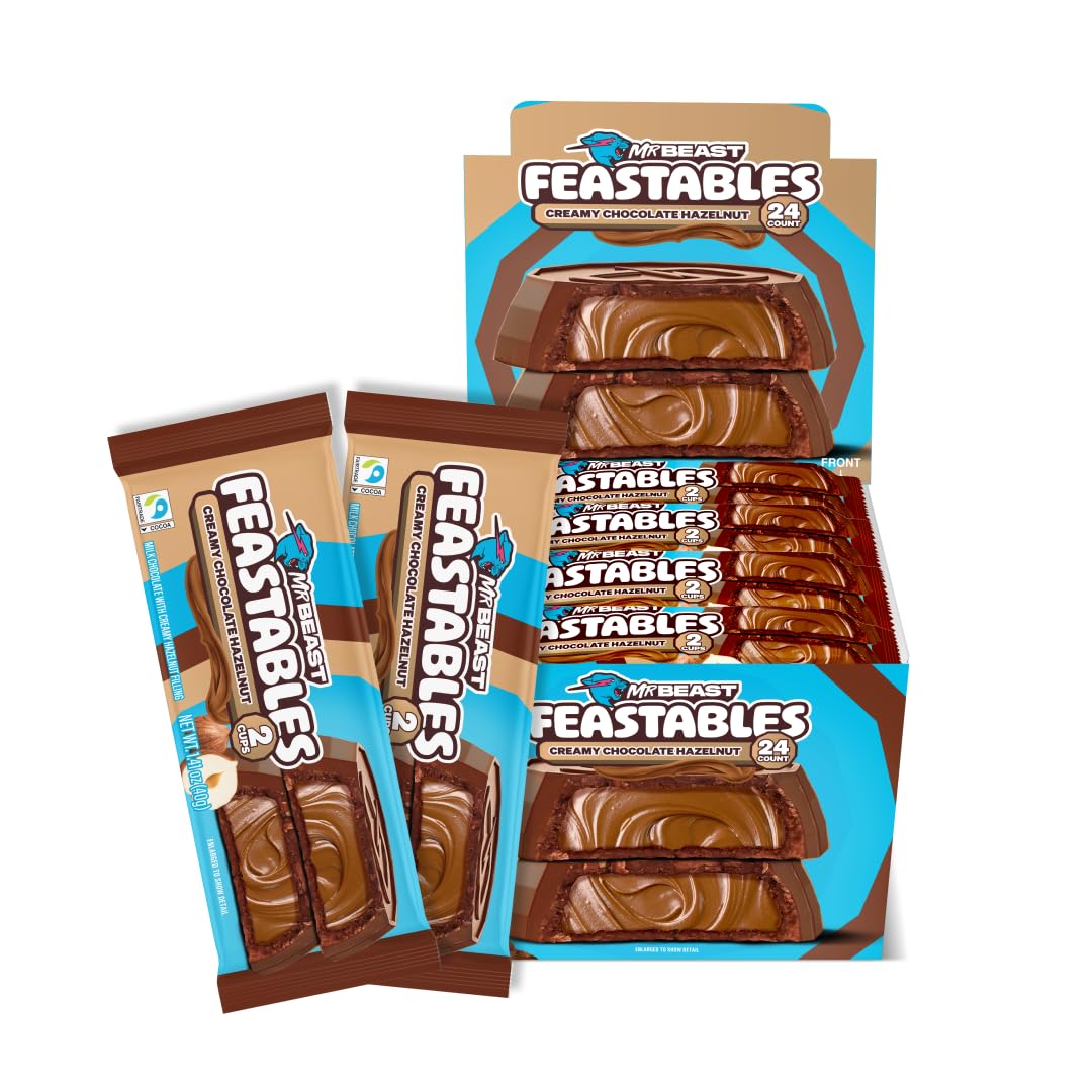 FeastablesMrBeast Hazelnut Cups, Milk Chocolate & Creamy Hazelnut Filling, Cups for Adults & Kids, Chocolate for Halloween Candy, Snacks, Gifts, or Dessert, Fairtrade Cocoa, 2 Pack, 24 CountFairtrade InternationalFairtrade InternationalFairtrade InternationalFairtrade International