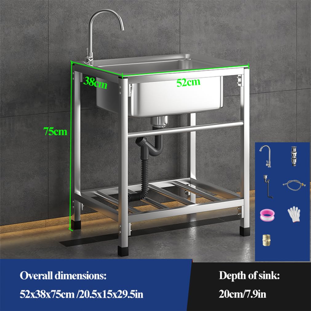 Fregadero Exterior Jardín Comercial, Portátil Con Grifo - Pie Libre, Fácil De Instalar para Cocina, Restaurante, Garaje (Tamaño: 52x38cm)