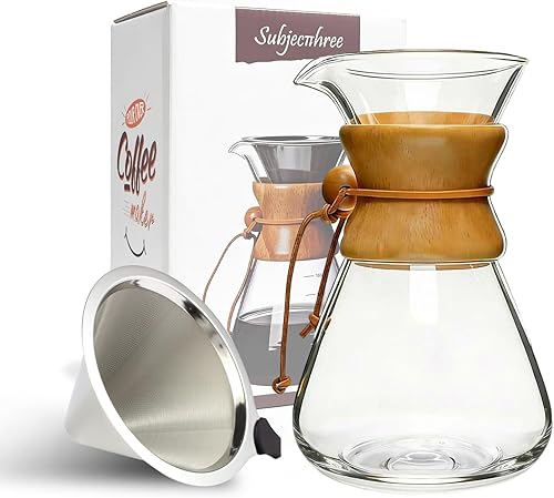 Miniatura 9 de Cafetera de goteo de 20 onzas, jarra de vidrio con filtro sujeto de filtro, cafetera manual para acampar (6 tazas/20 onzas)