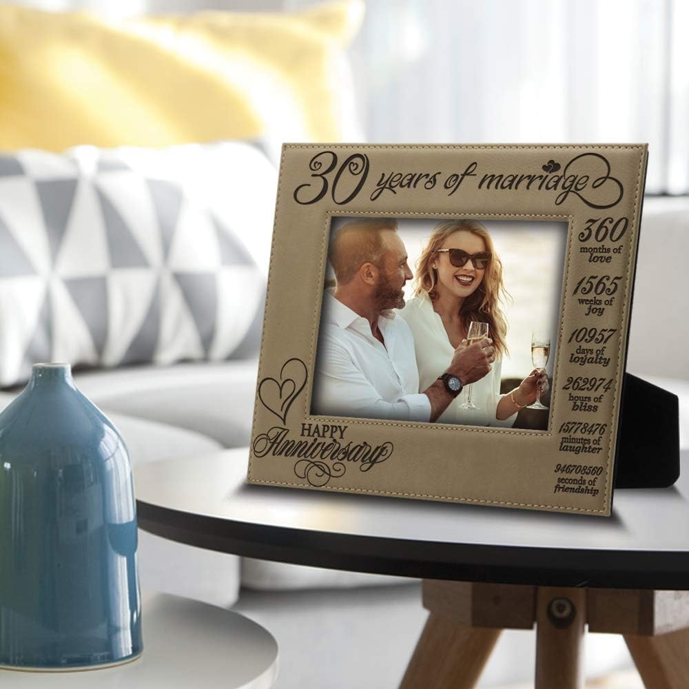 Bella Busta-30 Years of Marriage- 30th Anniversary- Engraved Leather Picture Frame (5 x 7 Horizontal)