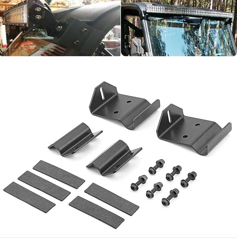 Image of 50'' Curved Straight LED Light Bar Upper Windshield Pro-fit Cage Mounting Brackets for Polaris Ranger 500 570 XP 900 XP1000 Models, No Need Drilling (Light Bars-2)