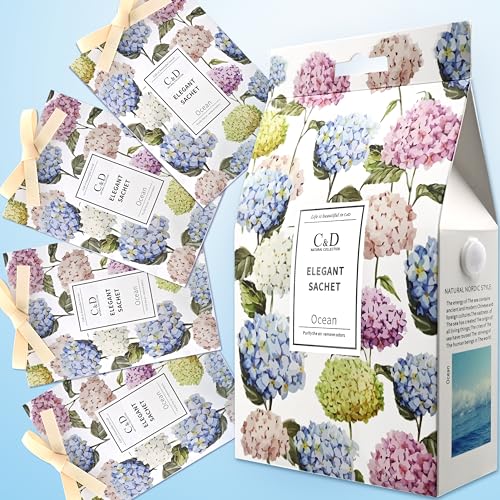 Ocean Duftsäckchen, Kleiderschrank-Lufterfrischer, Duftbeutel für Motten, Schubladen, Schränke, Büro, Schlafzimmer, Badezimmer, Wohnzimmer, Autos, Sportbeutel – Geschenkbox, 4 Stück