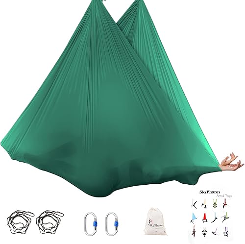 Miniatura 5 de Juego de columpio de yoga de seda aérea de 5.5 yardas, kit de hamaca de yoga aérea antigravedad para fitness, accesorios de tela de tricot de nailon