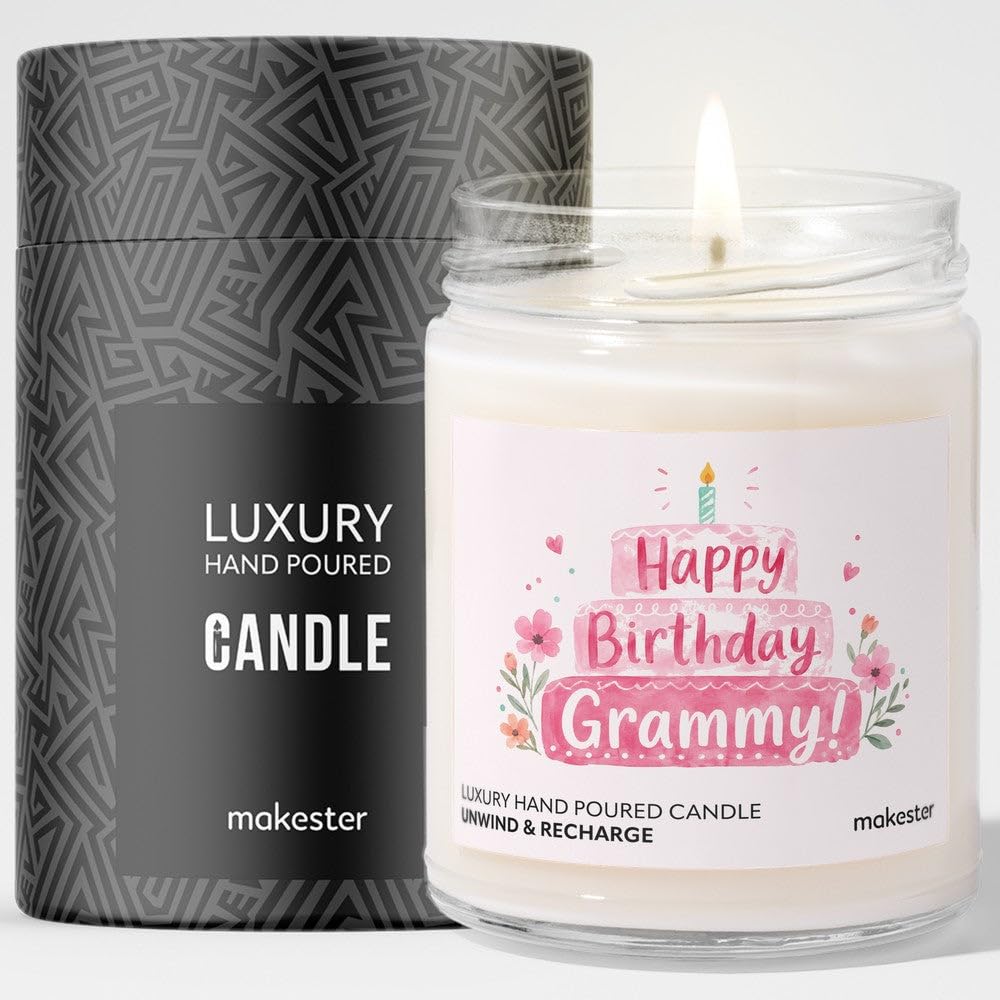 Birthday Gift for Grammy - Luxury Soy Wax Candle - Vanilla, Jasmine, Sugared Almond - Makester
