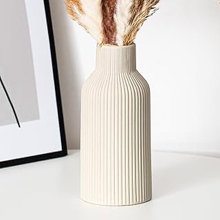 20cm Ceramic Vase Beige Matte Round Modern Design, Boho Style for Aesthetic Decoration, Keeping Flower for Living Room, Bedroom Decoration, Simple Nordic Style (Beige)