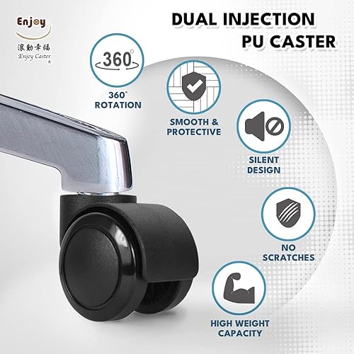 Miniatura 3 de Enjoy Caster - Ruedas para sillas de oficina de 2 pulgadas para suelos de madera, ruedas de poliuretano de doble inyección para protección del
