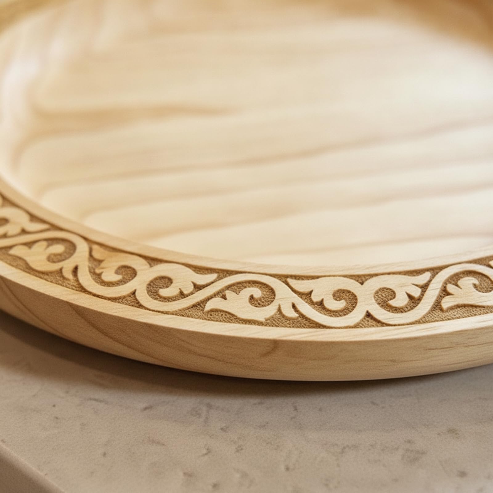 Qianly Plateau Rond En Bois Élégant Vaisselle | Plateau Bordure Sculptée, Robuste, pr Cuisine, Hôtes