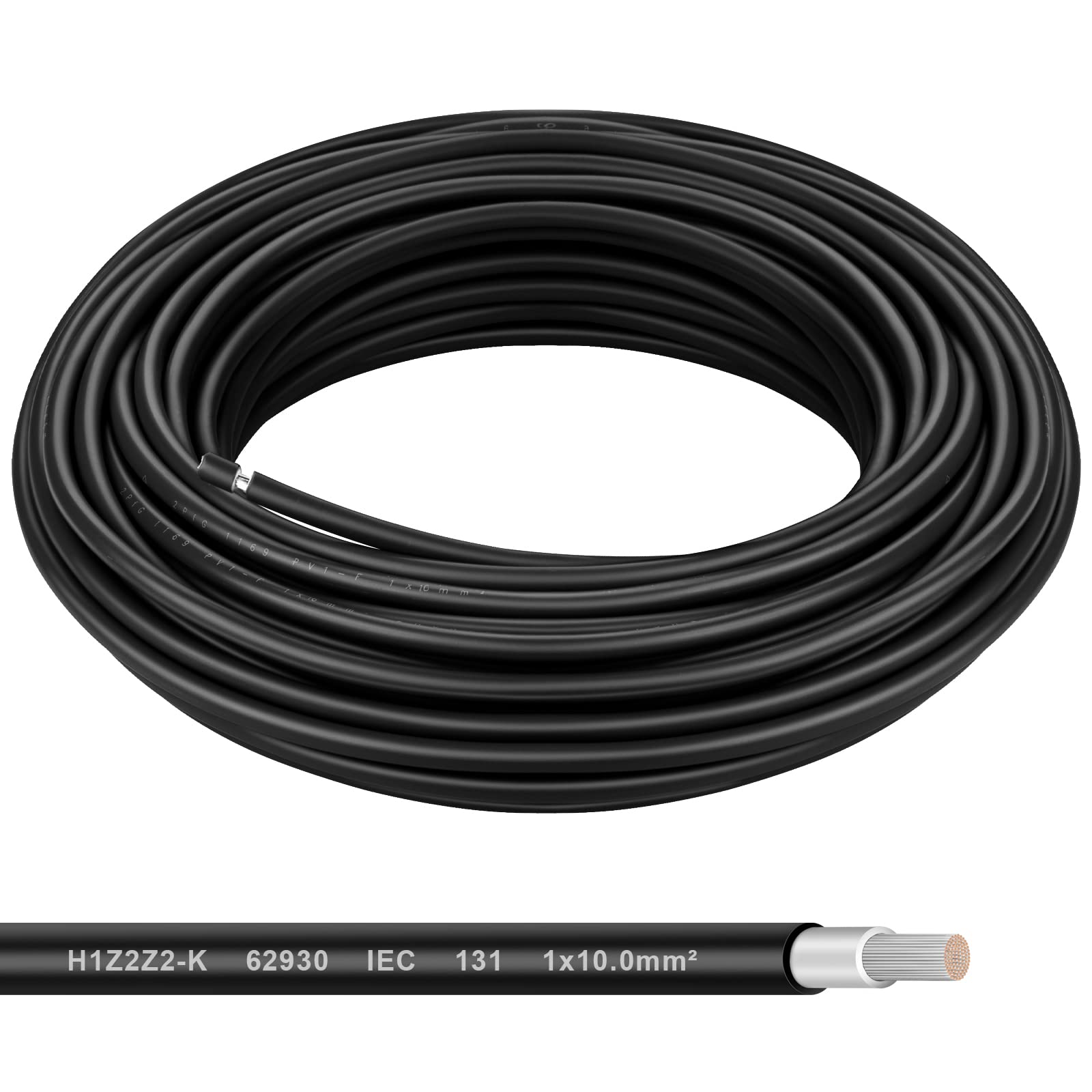 Cable de panel solar, alambre de cobre estañado negro de 50 pies, 8 AWG (10 mm²), cable de extensión solar para exteriores, automóvil, caravana, barco, panel solar marino, color negro (8 AWG