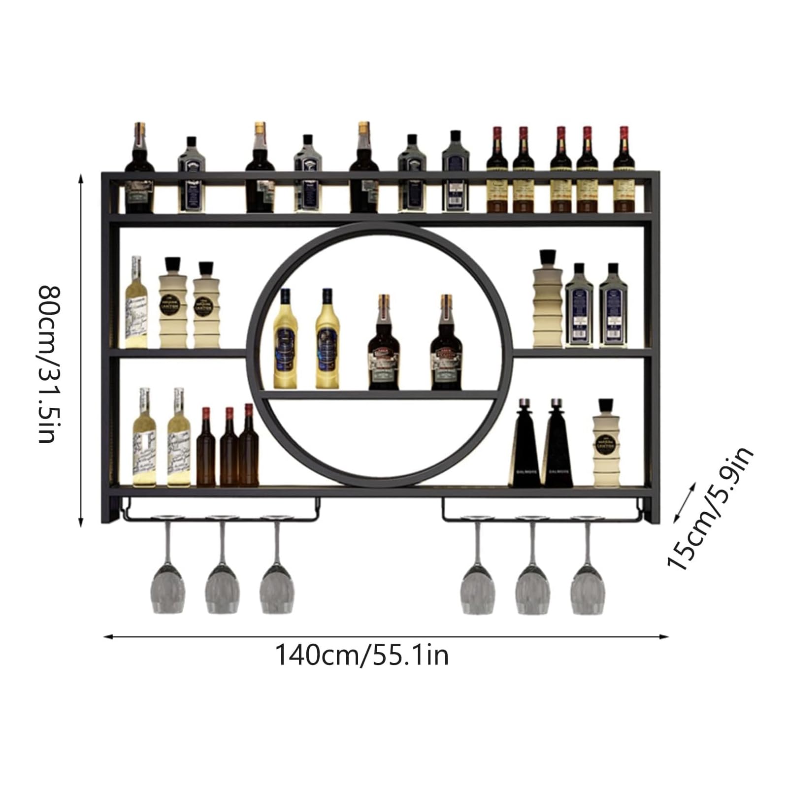 Metalowy regał na wino z wieloma haczykami, nowoczesny regał barowy, żelazny stojak na szklanki, do domu, restauracji lub baru.
