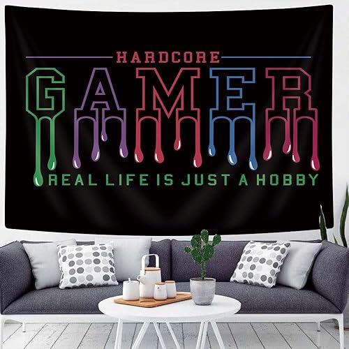 Miniatura 6 de MERCHR Tapiz de jugador para colgar en la pared, hippie divertido, negro, tapiz estético para dormitorio, sala de estar, sala de juegos, decoración