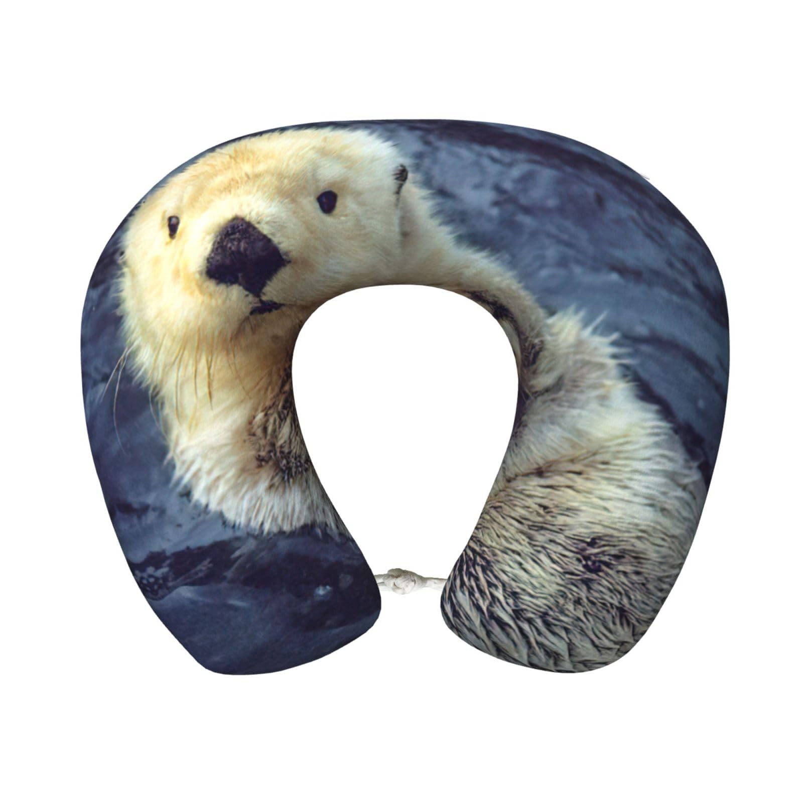 yagDAA White Otter Print U-Shape Travel Neck Pillows Memory Foam Neck Pillow For Airplane Car Office Sleeping Rest