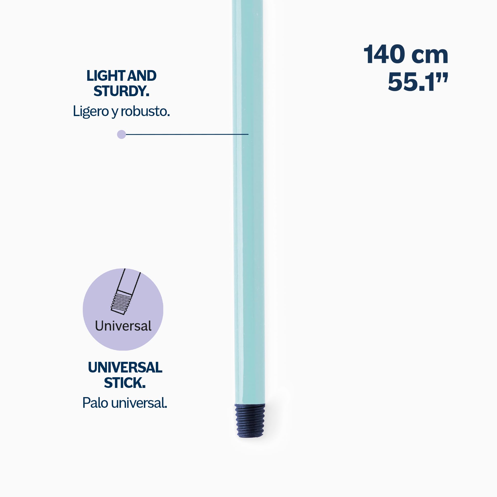 Blue Dolphin - Manche pour Balais et Serpillières Recyclé avec Filetage Universel, pour balai, pour Serpillière, Nettoyage des Sols, Résistant, Nettoyage de la Maison, 140 cm