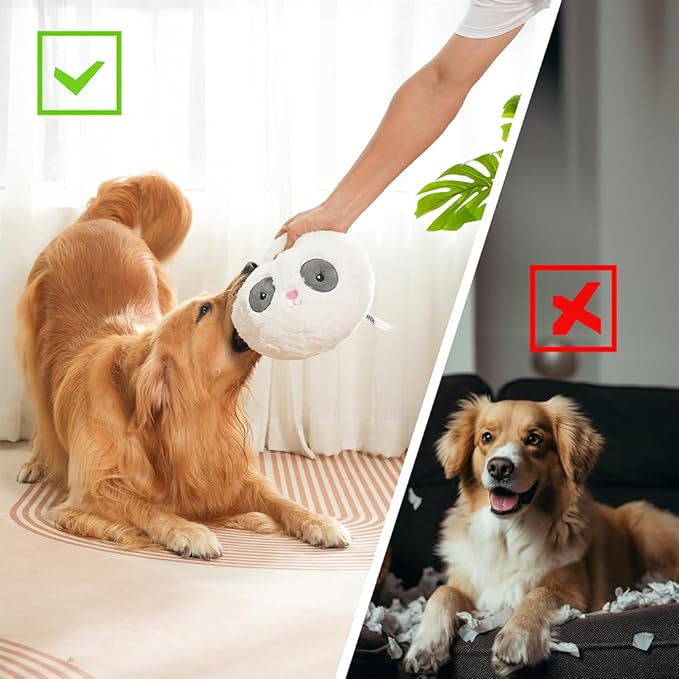 Juguete para Perro Peluche Bola Hero Chuckles con Chirriador 3 en 1, Panda miniatura 4