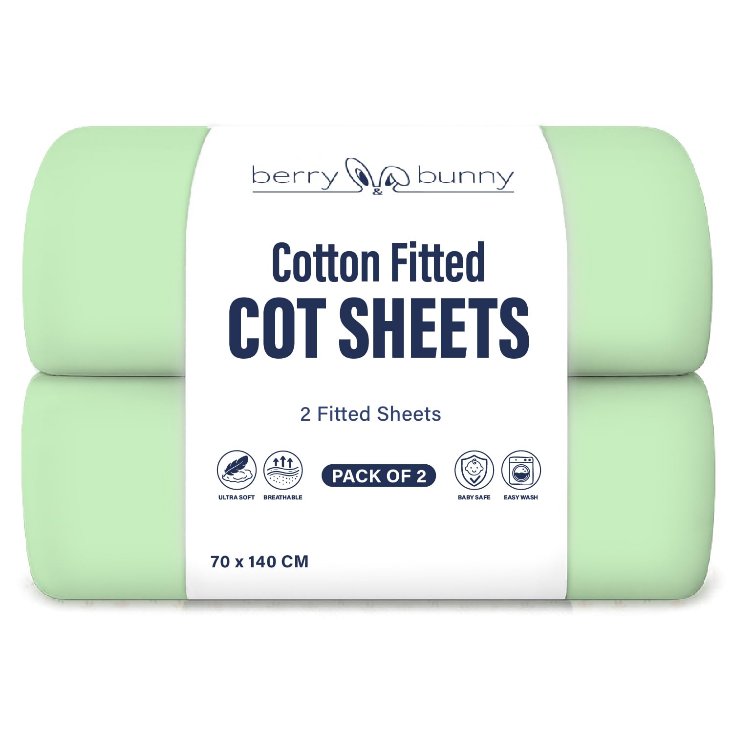 Berry and Bunny 100% Cotton Jersey Cot Bed Sheets Pack of 2, Soft Breathable Elasticated Baby Cot Fitted Sheets 140 x 70cm, Deep Fitted Sheet, Toddler Bedding All Seasons