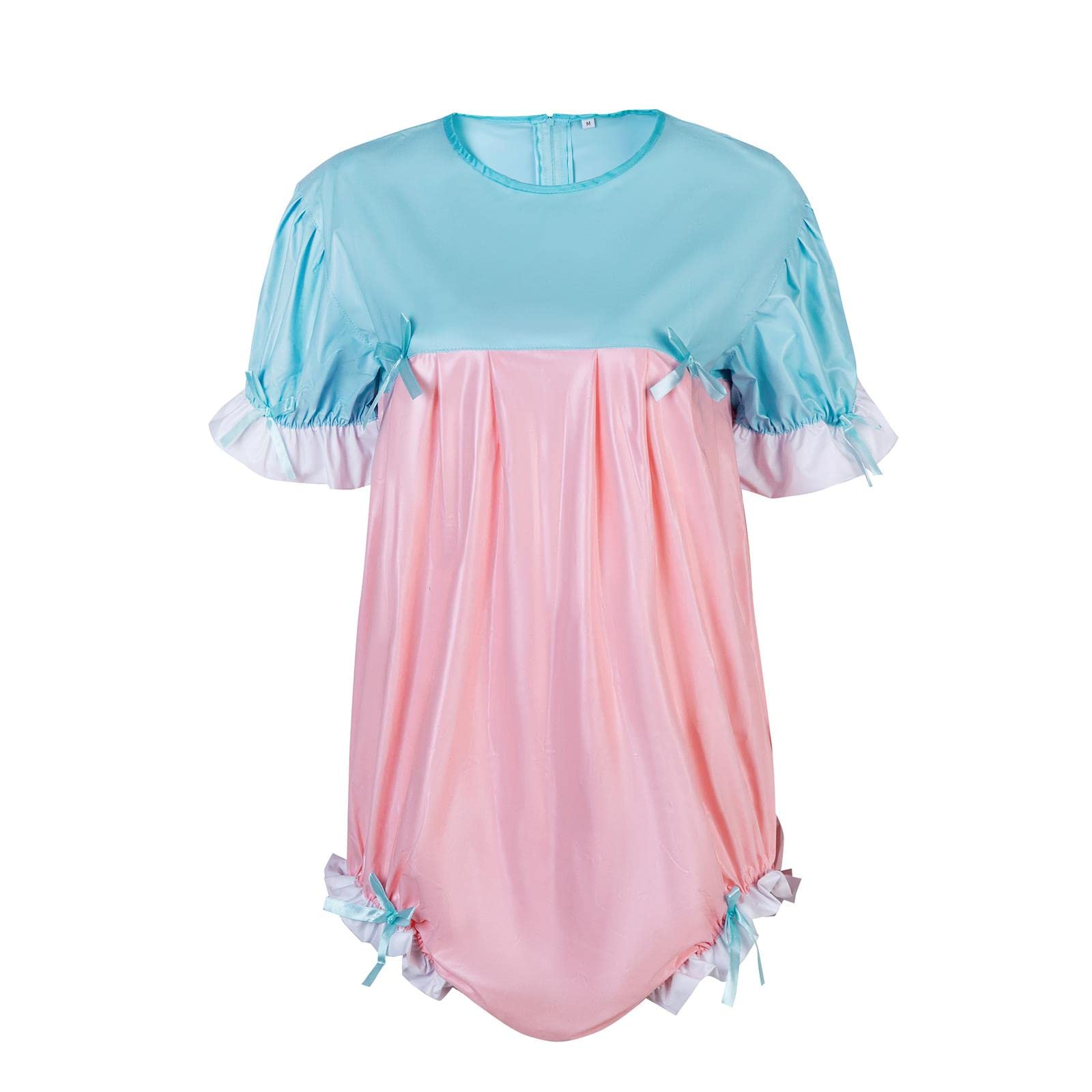 Dwukolorowy patchworkowy uroczy krótki rękaw TPU ABDL Onesie Pieluchy dla niemowląt Miłośnik (ABDL) guzik Krocze Romper Body Plastikowe Onesie