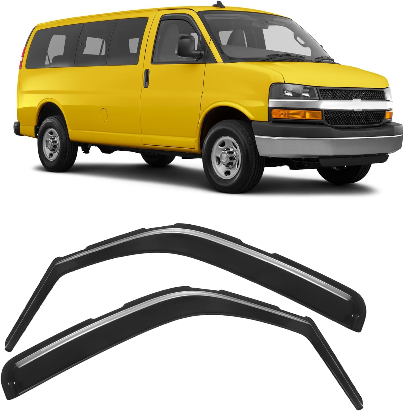 in-Channel Rain Guards Fit for 1996-2026 Chevy Express Van 1500 & GMC Savana 2500 3500, Durable Side Windows Wind Sun Deflectors, Window Rain Guard Black 2 PCS