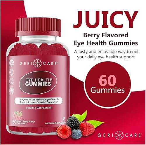 Miniatura 5 de GeriCare Gomitas de apoyo para los ojos, suplemento diario de luteína y zeaxantina para la salud de la visión, de origen natural, a base de plantas,