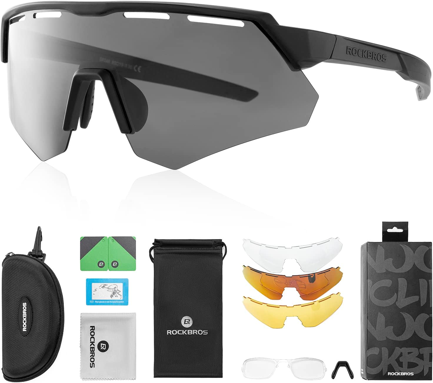 Cycling Sunglasses, Polarized MTB Bike Glasses Men Women, Sports Glasses with Interchangeable Lenses, UV400 Protection
