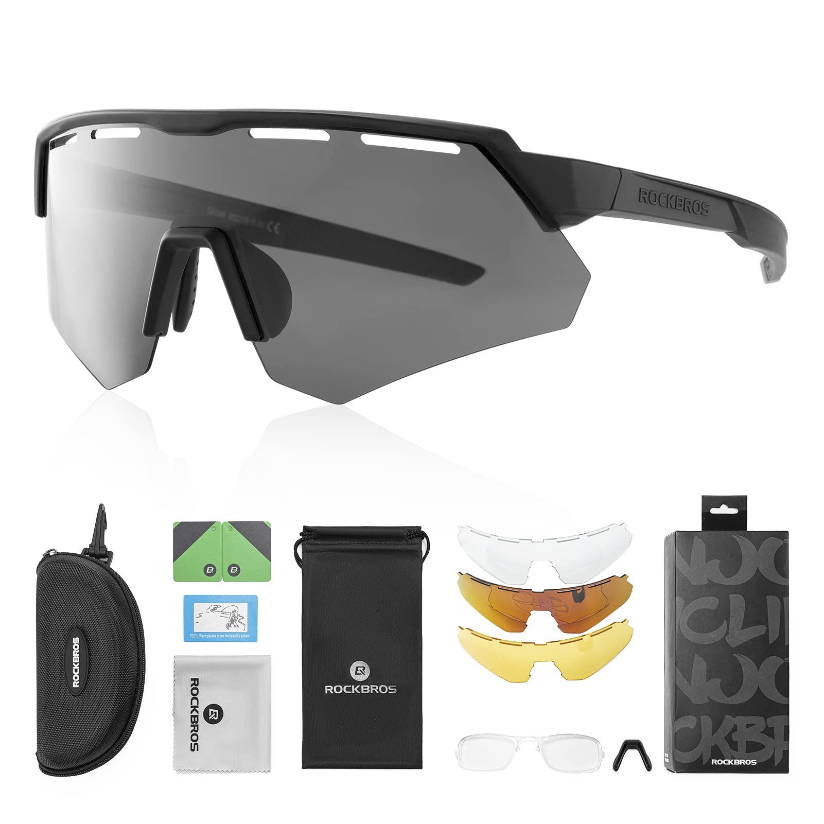 ROCKBROS Cycling Sunglasses, Polarized MTB Bike Glasses Men Women, Sports Glasses with Interchangeable Lenses, UV400 Protection