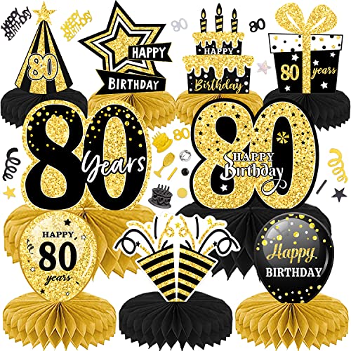Decoraciones de Cumpleaños 10pcs 80 Centros de Mesa de Panal Decoraciones para Fiestas para CumpleañOs Suministros Decoración (80 años)