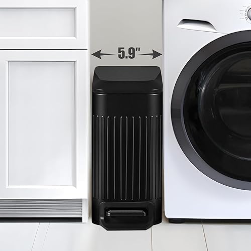 Miniatura 3 de Cubo de basura delgado para baño con tapa, cierre suave, cubo de basura de acero inoxidable de 6 litros1.6 galones con cubo interior extraíble,