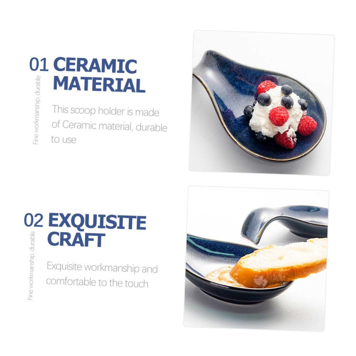 Gatuida Repose-cuillères Support Compact Cuisine en Céramique Bleue Lot de 4 Anti-roulement et Protection la Saleté Table Cuisson