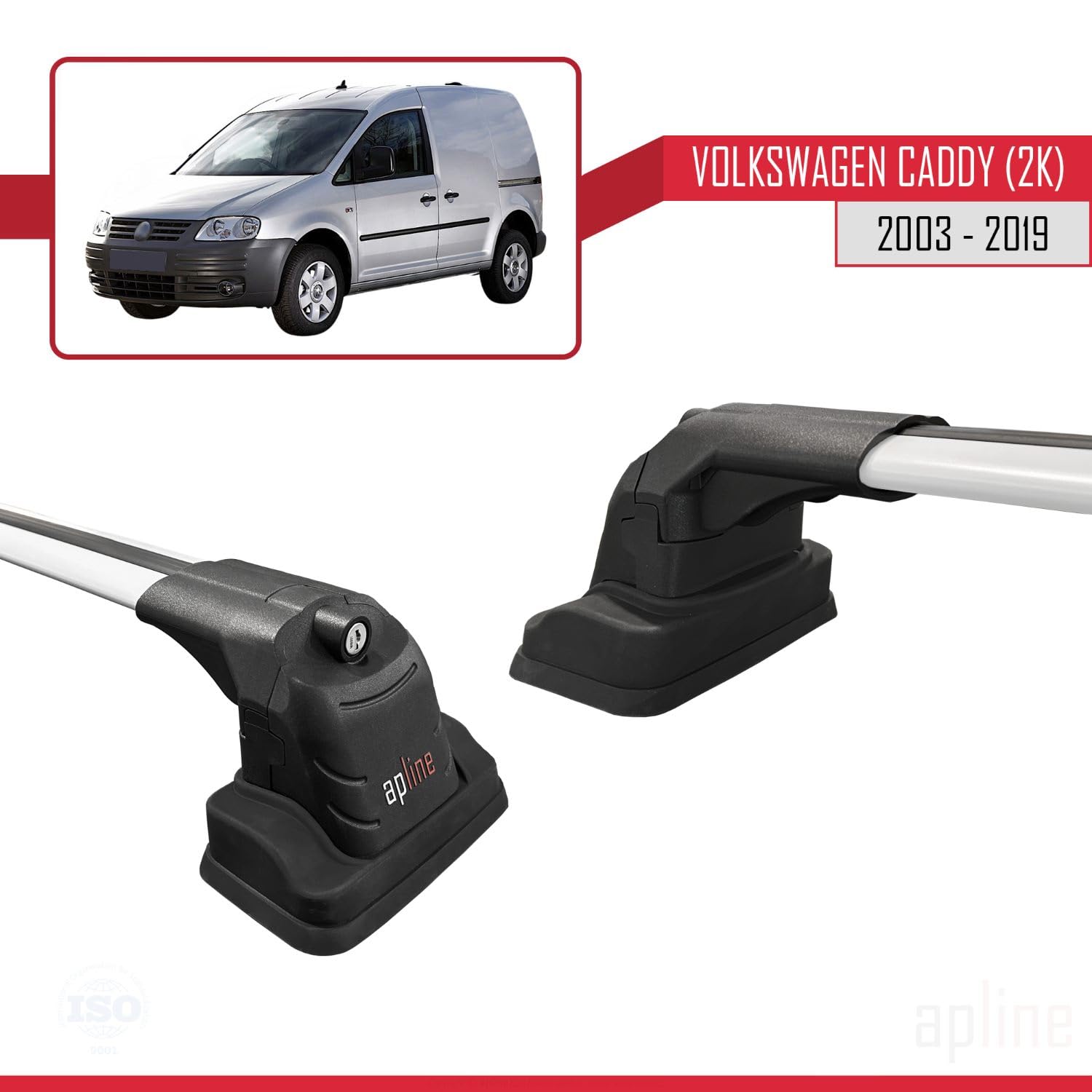 Compatible con Volkswagen Caddy (2K) 2003-2019 Modelo Ace-3 Barra de Techo Auto Portaequipajes Barras Transversales Gris Aluminio 2 Barras