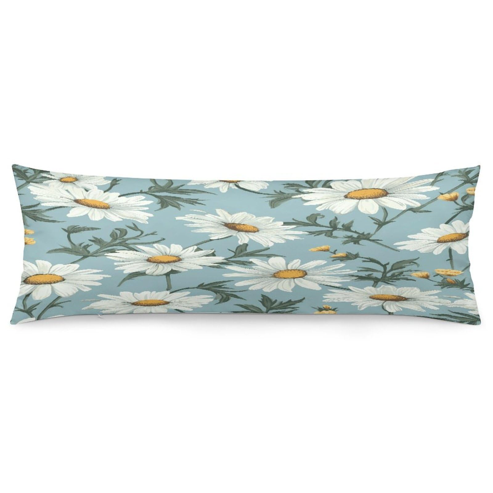 Daisy Body Pillow Cover Soft Full Long Pillow Cover Decorative Large Pillow Case Cozy Body Pillow Pillowcase Pillow Shams for Bed Sofa Couch Room Decor 18.9 X 53 Inch