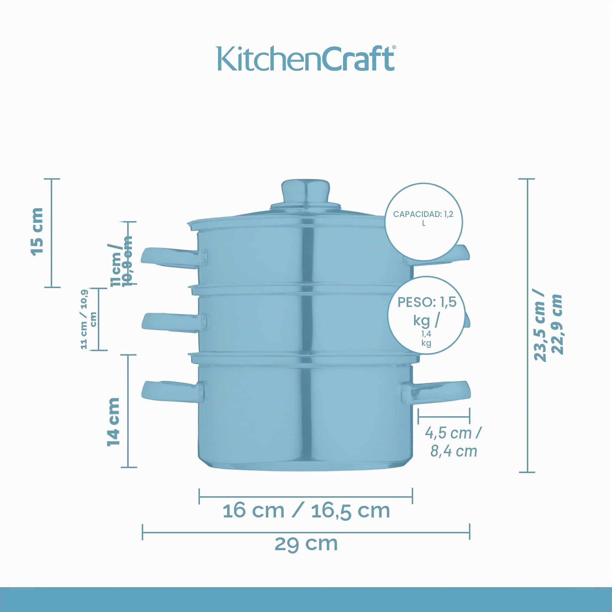 Clearview - Vaporera de 3 pisos de acero inoxidable (16 cm)