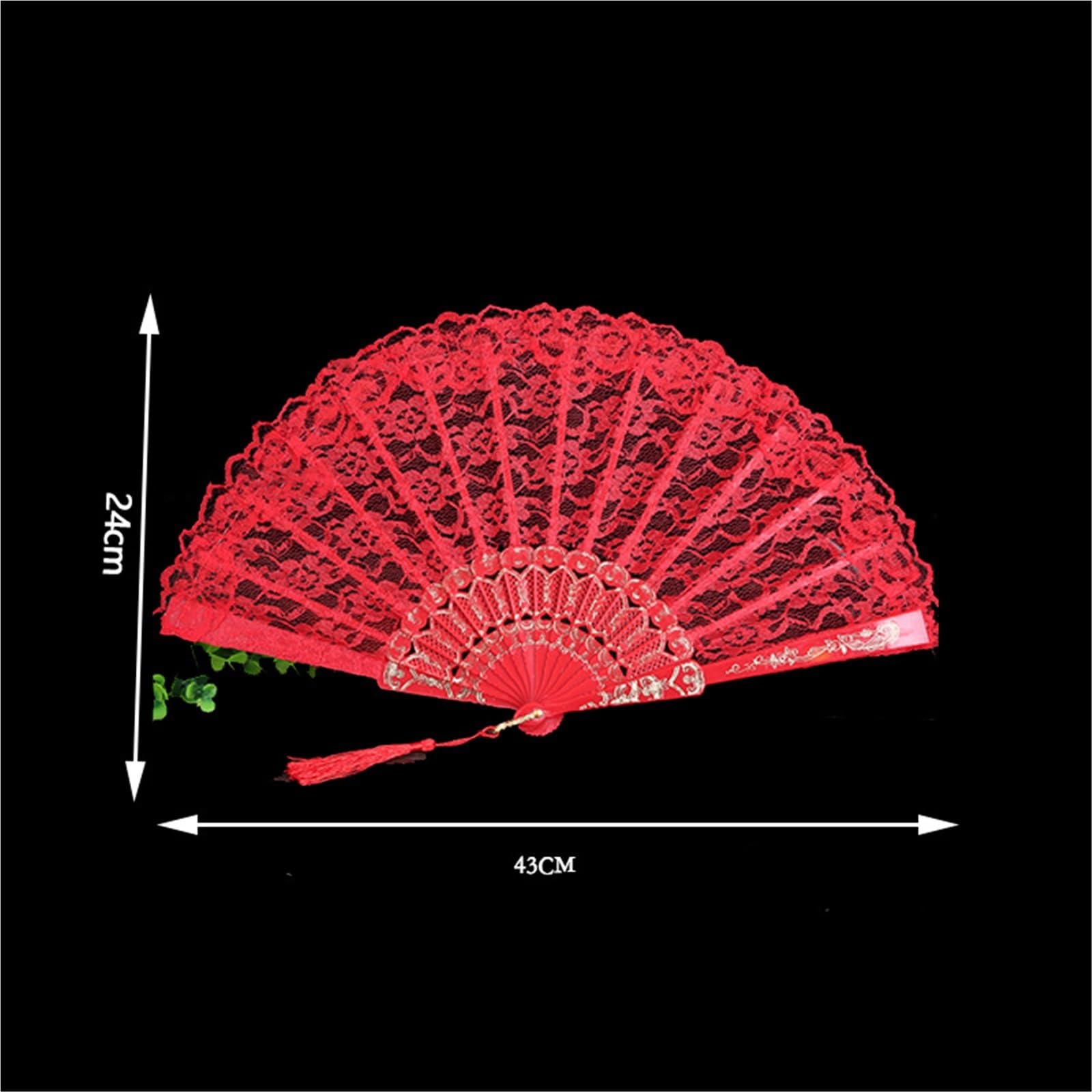 Ladies Lace Hand Fan Black White Cloth Folding Fans Hand Fan for Wedding Party Dance Fan Ornament para Mujeres Festival Club Fiesta Baile(Color4)