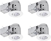 Vista 1 de GLOBE Electric 90718 - Kit de iluminación empotrable LED de 3 pulgadas con clasificación IC giratoria, paquete de 4, acabado blanco, clips de fácil