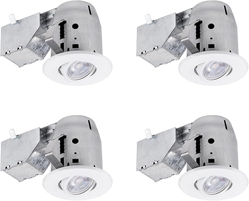 GLOBE Electric 90718 - Kit de iluminación empotrable LED de 3 pulgadas con clasificación IC giratoria, paquete de 4, acabado blanco, clips de fácil
