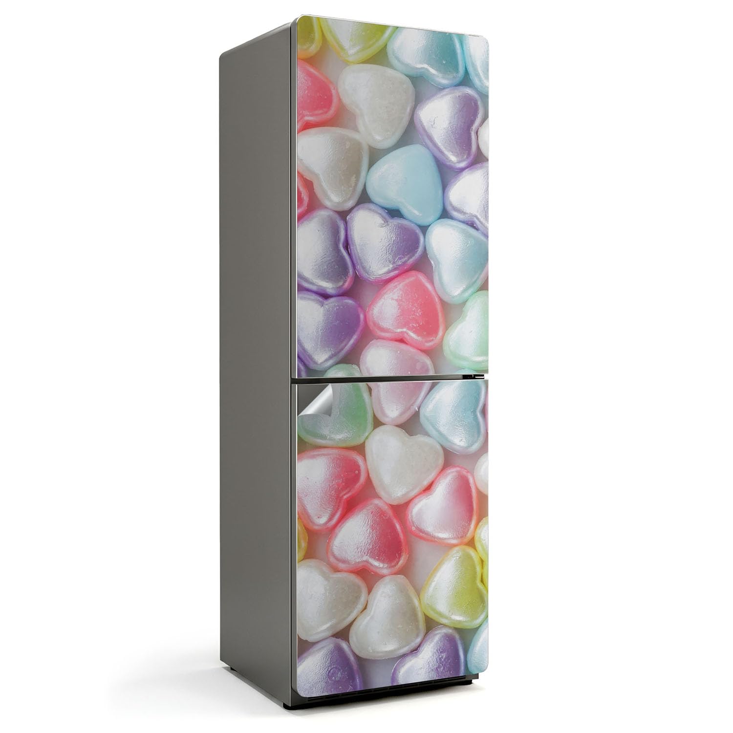 Autocollants pour frigo 60x190 cm couvrant entièrement votre cuisine avec des coeurs brillants