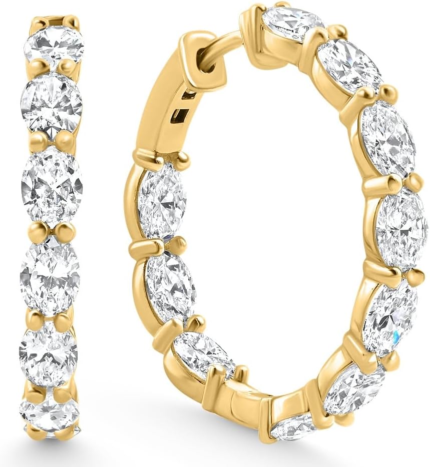 Pompeii 3Ct TW Oval Diamond Inside Outside Hoops 14k Yellow Gold Lab Grown 1" - Size 1" Tall (E/F,VS)
