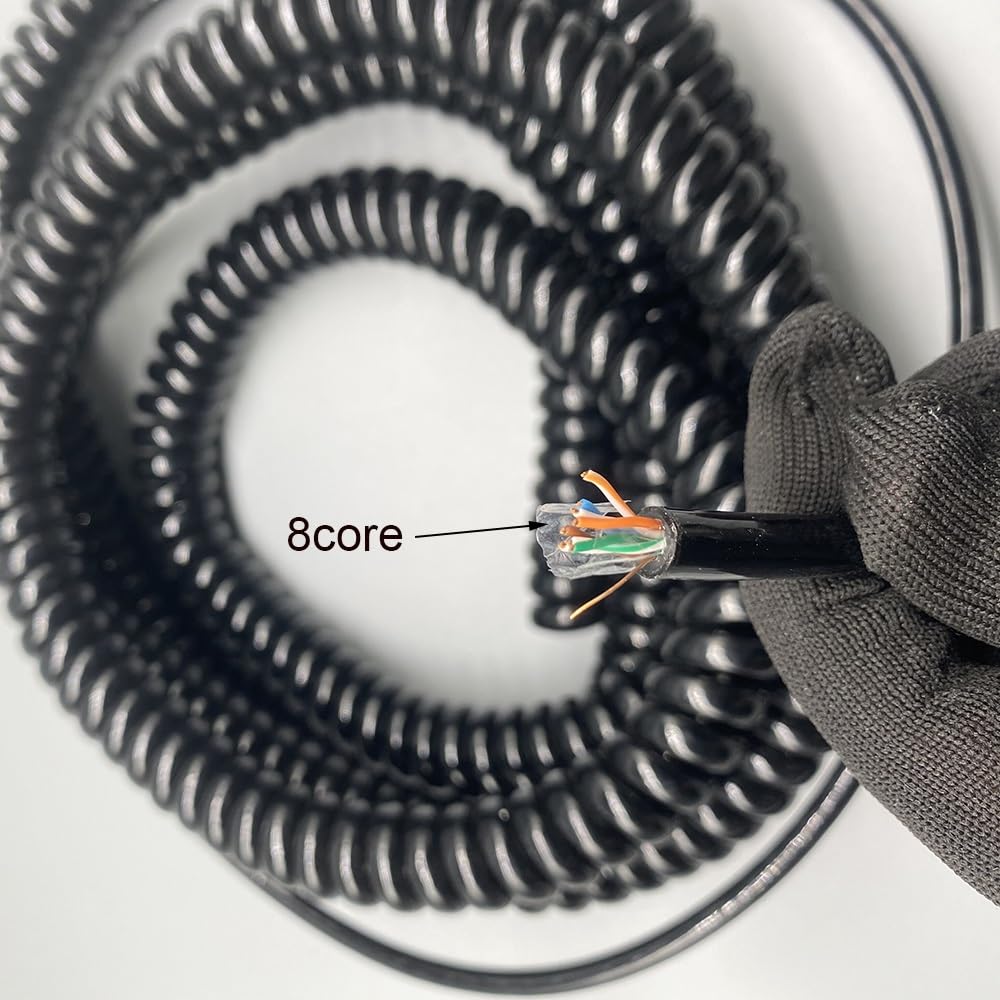 Câble spiralé télescopique, Câble réseau spiralé à 8 conducteurs 22 AWG avec Fil à Ressort de Blindage(Stretch 4 Meters)