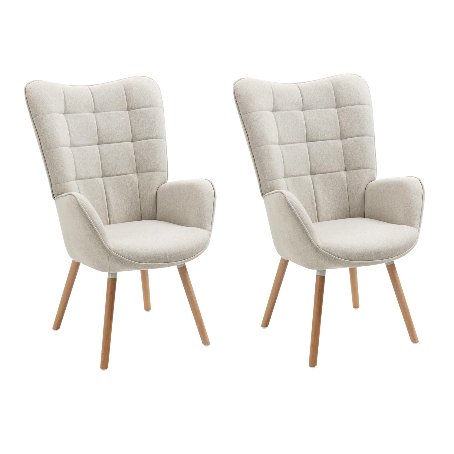 MEUBLE COSY Set di 2 Poltrona Imbottita Scandinavia Sedia da Salotto con Braccioli Poltroncina Relax in Tessuto con Schienale Alto Gambe in Legno per Camera da Letto Soggiorno, Beige, 66x64x106cm