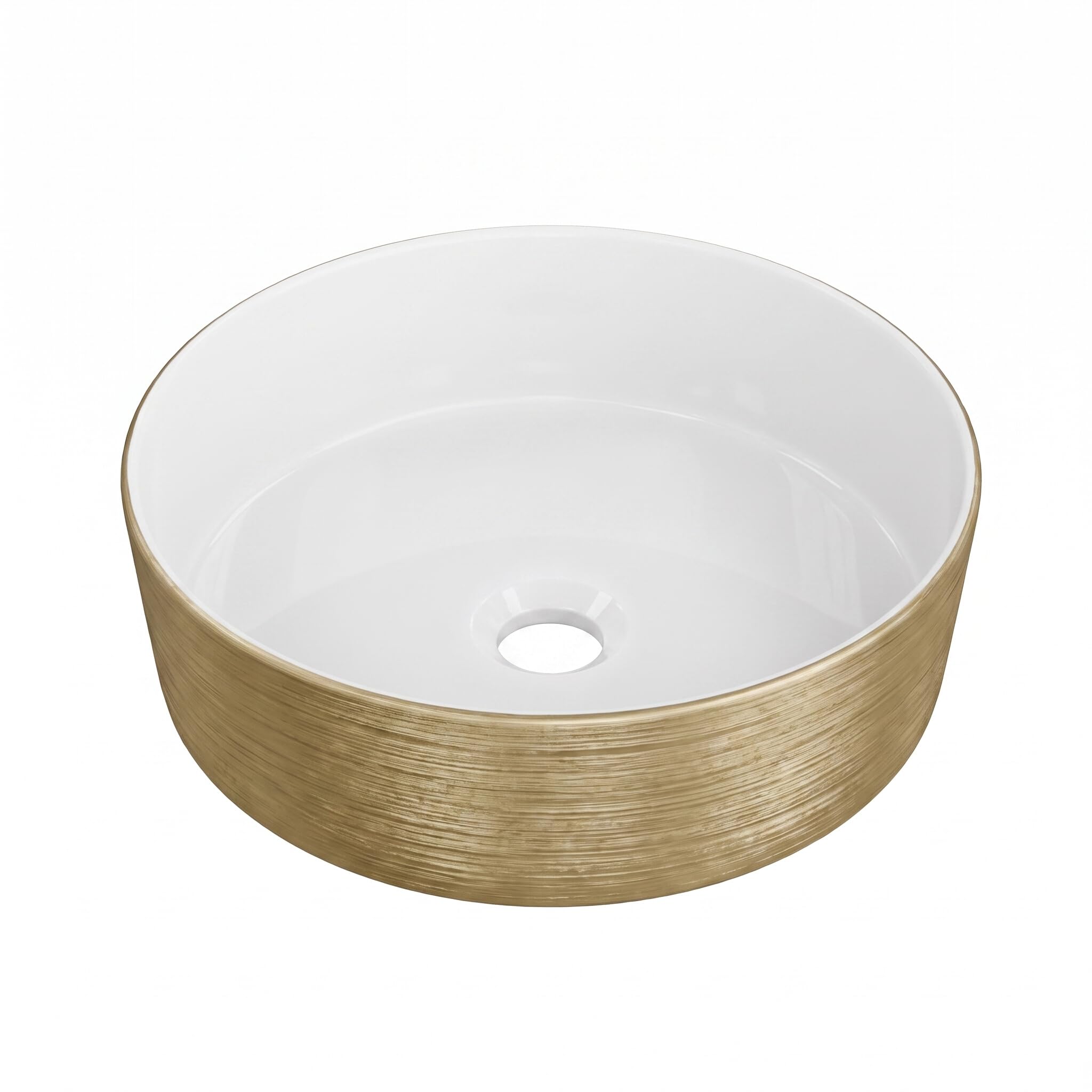 LAVITA Aufsatzwaschtisch Merida Brushed Gold Aufsatzwaschbecken Rund Waschbecken Ohne Überlauf und Hahnloch Aus hochwertigem Porzellan Waschtisch modernes Badkeramik Waschplatz 37x37x12 cm Weiß/Gold