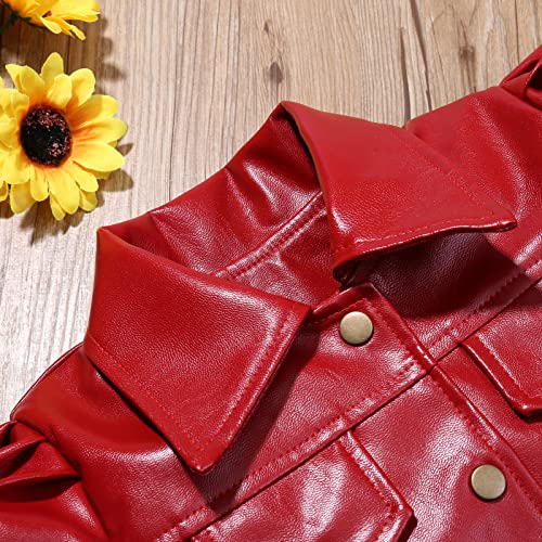 Tsseiatte Toddler Baby Girl Long Sleeve Pu Leather Crop Jackets Coat Button Faux Leather Outwear Spring Fall Winter Clothes (A-Red , 4-5 Years ) #TOP3
