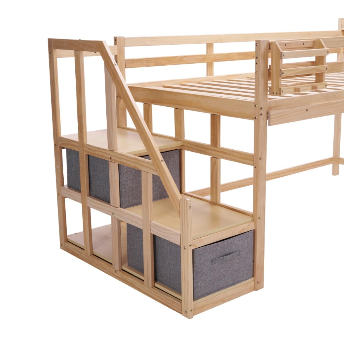 2色オプションロフトベッド頑丈ロータイプ階段付き天然木コンセント