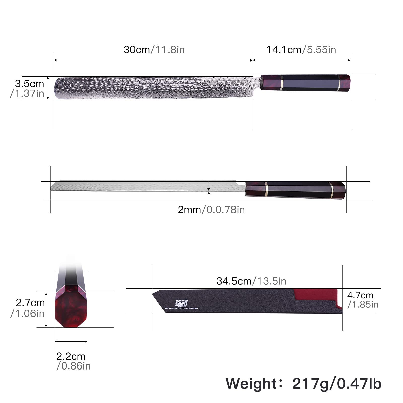 FINDKING Couteau à jambon Eternity Series lame acier damassé 9Cr18MoV manche résine