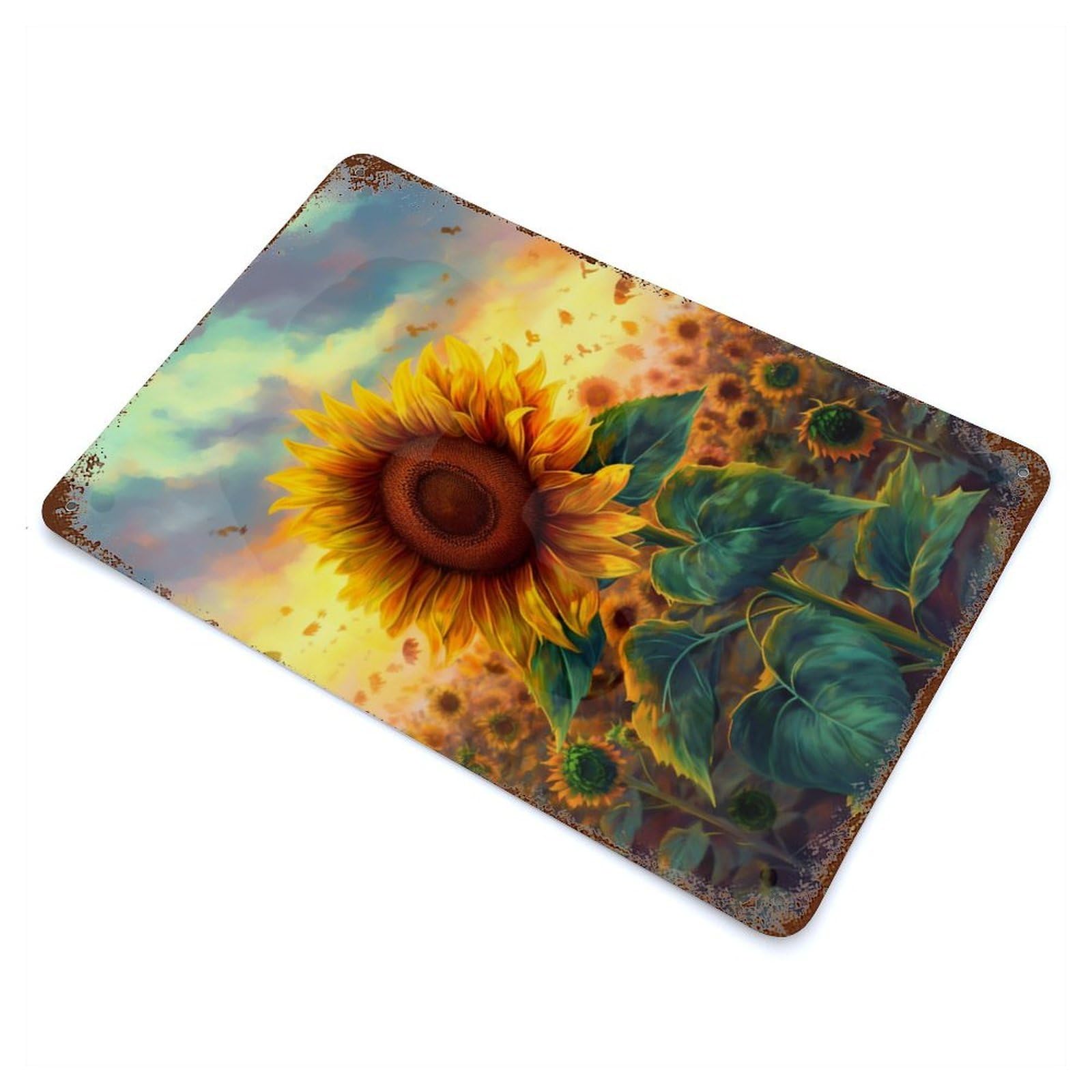 Sunflower Painting Petals Rustic Tin Plaque 11.8"x7.9", for Shed, Workshop And Garage Wall Decor, Farmhouse Wall Decor
