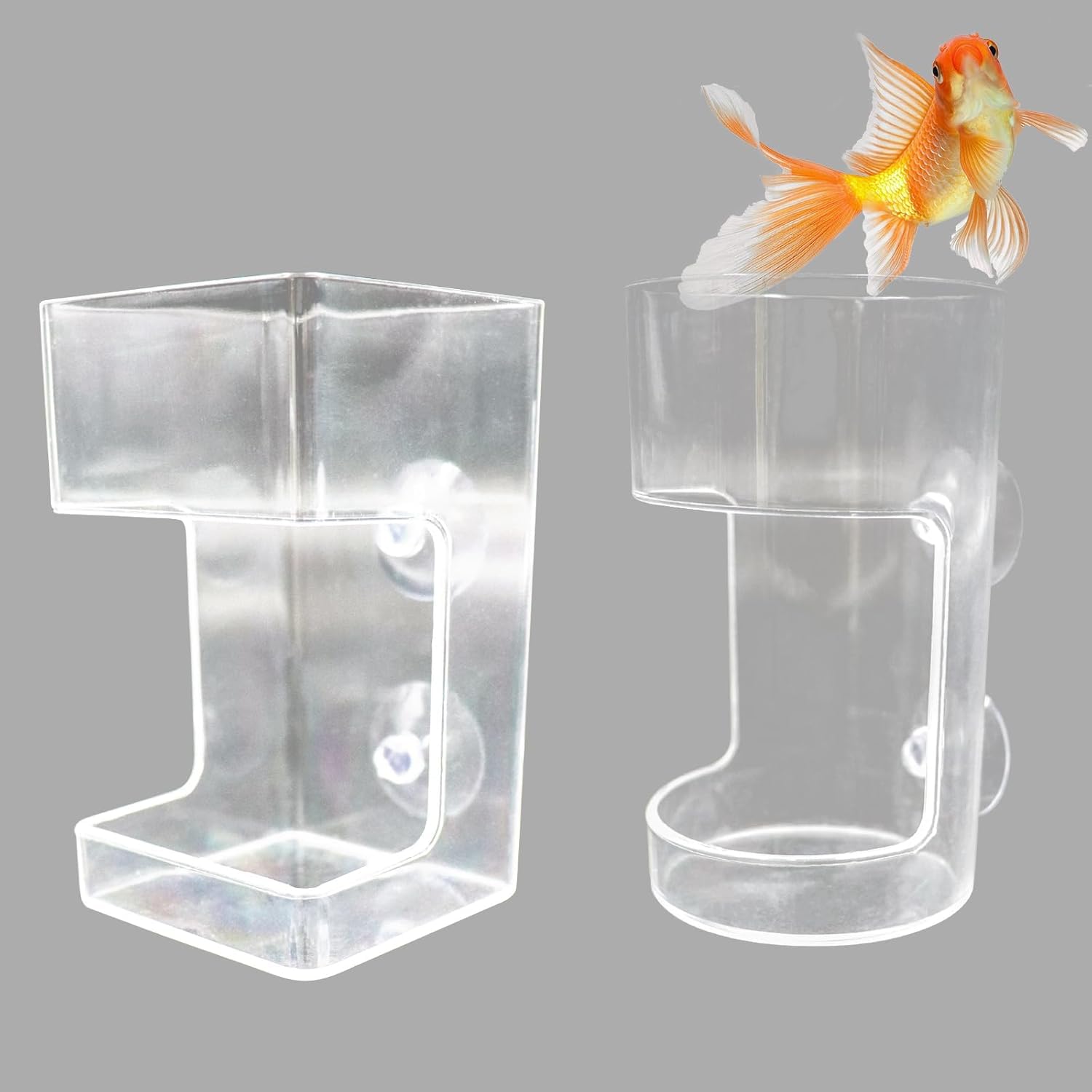 2-Pack Acrylic Aquarium Feeding Stations – Round & Square Suction-Fit Food Holders for Floating/Sinking Fish & Shrimp Food