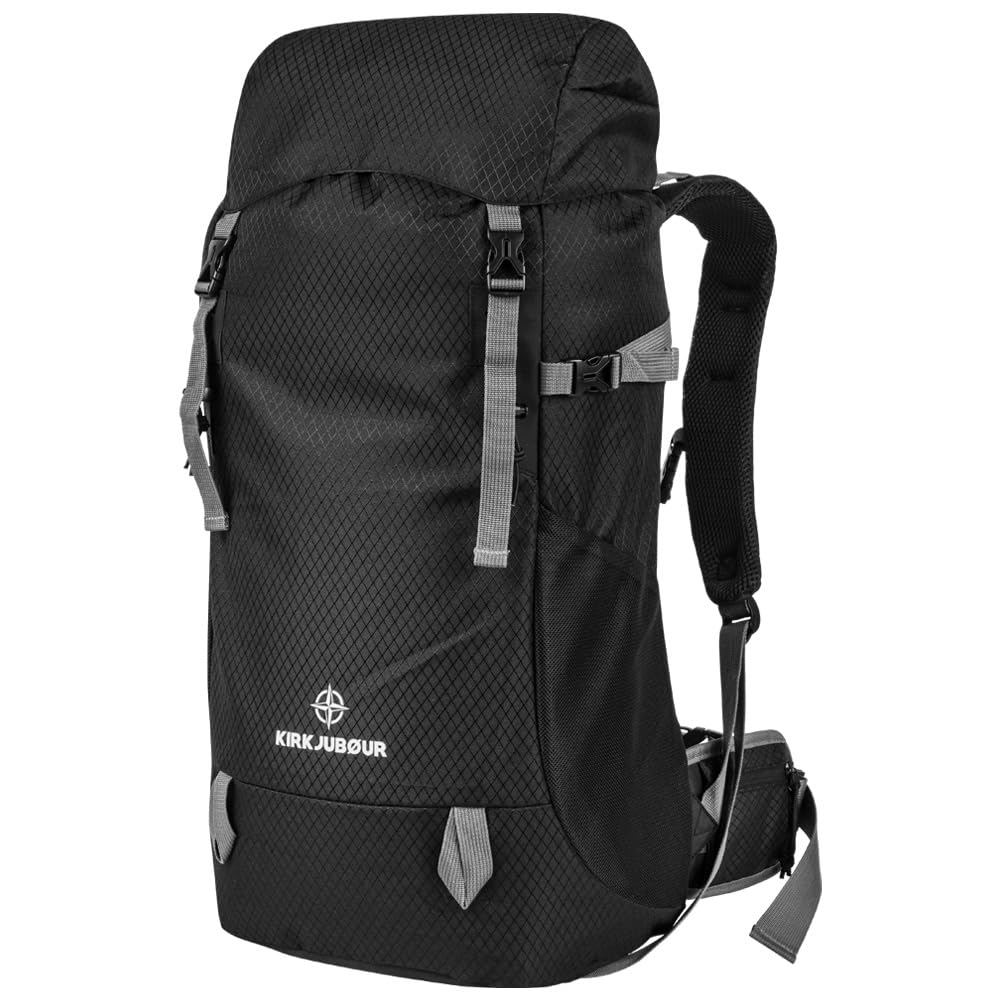 Kirkjubรธurยฎ Premium Outdoor Trekking Backpack with 30 L and 35 L, Padded Hiking Backpack, Flexible Capacity and Water-Repellent Outer Material, black, 30 L