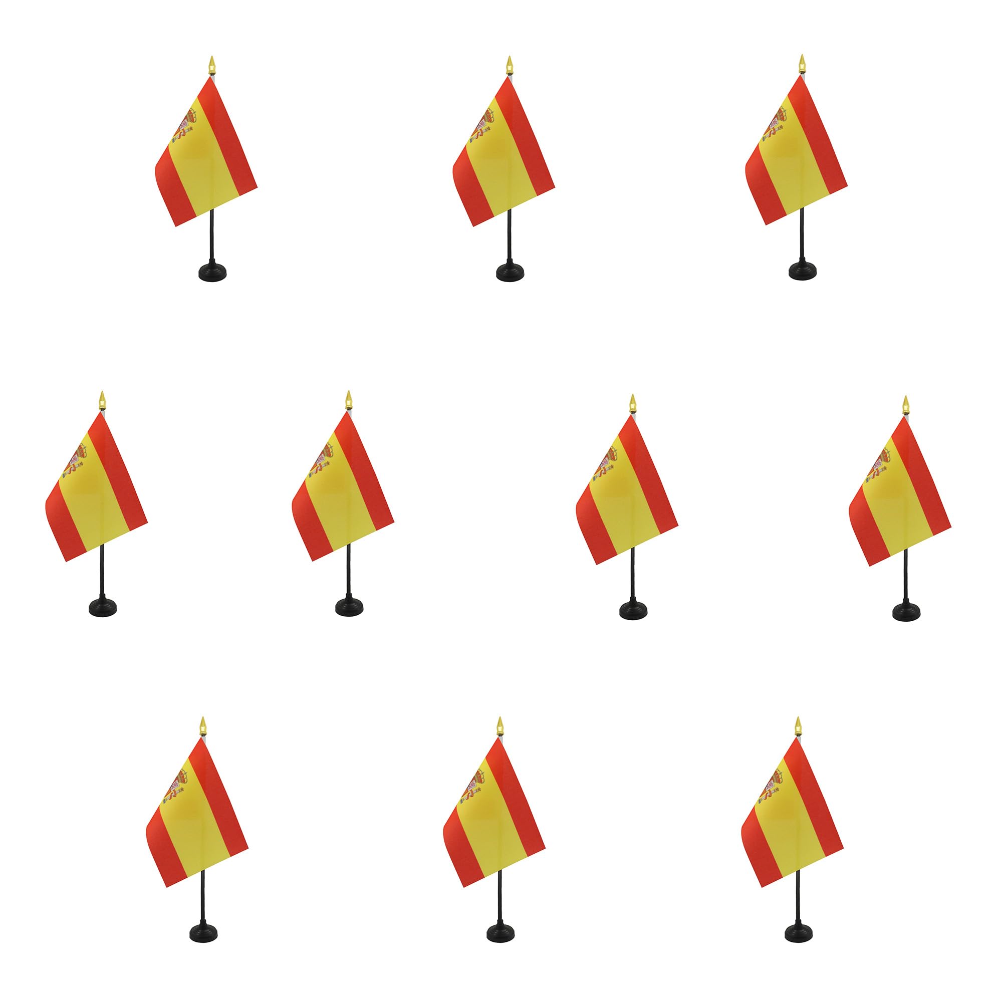 AZ FLAG - Set of 10 Spain Table Flag 4'' x 6'' - 10 Small Spanish Mini Desk Flags 100% Polyester 15 x 10 cm - Office Flag with 10'' Pole - Golden Spear