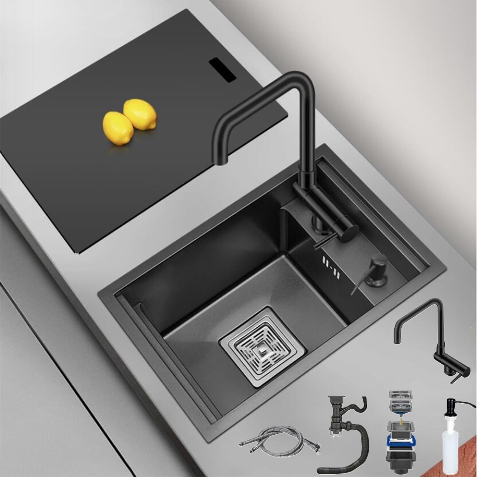 Barra de cocina de acero inoxidable de 30 x 45 cm con sifón invisible para espacios