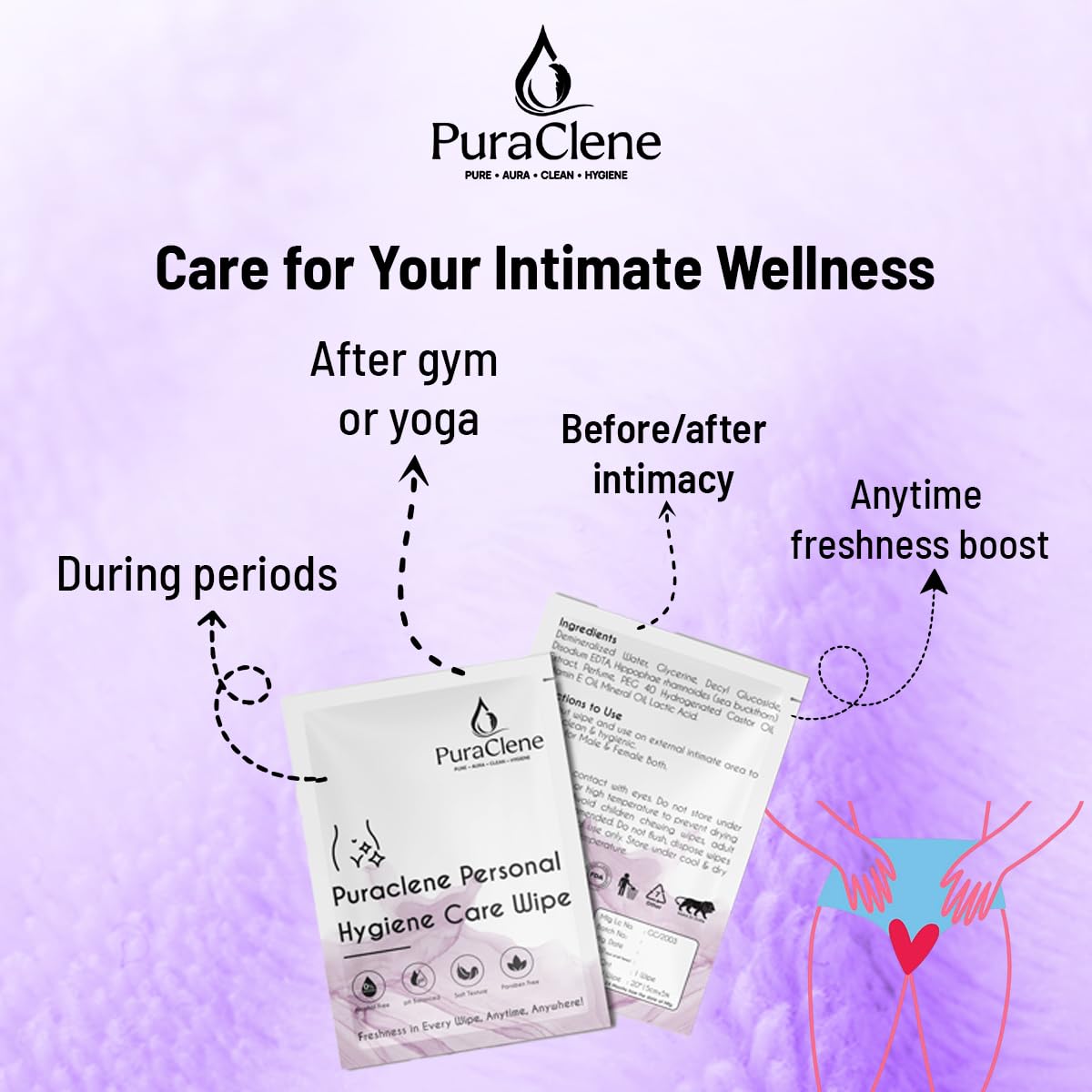 PuraClene Intimate Hygiene Wipes for Women, 50 Wipes 1