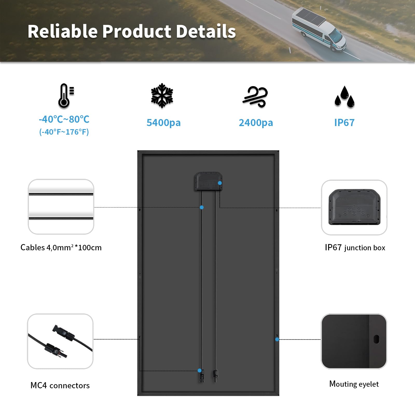 Pannello Solare Monocristallino Tipo N 220W 12V Nero – Modulo Solare ad Alta Efficienza per Camper, Barca, Balcone, Tetto, Batterie 12V e Centrali Elettriche Portatili