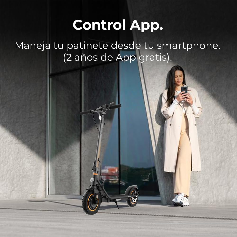 Cecotec Patinete Eléctrico Homologado con App y Acople para Teléfono Bongo D30 XL Connected. Potencia Máxima de 700W, Autonomía de hasta 30km, Neumáticos de 10", Supera Pendientes, Doble Suspensión