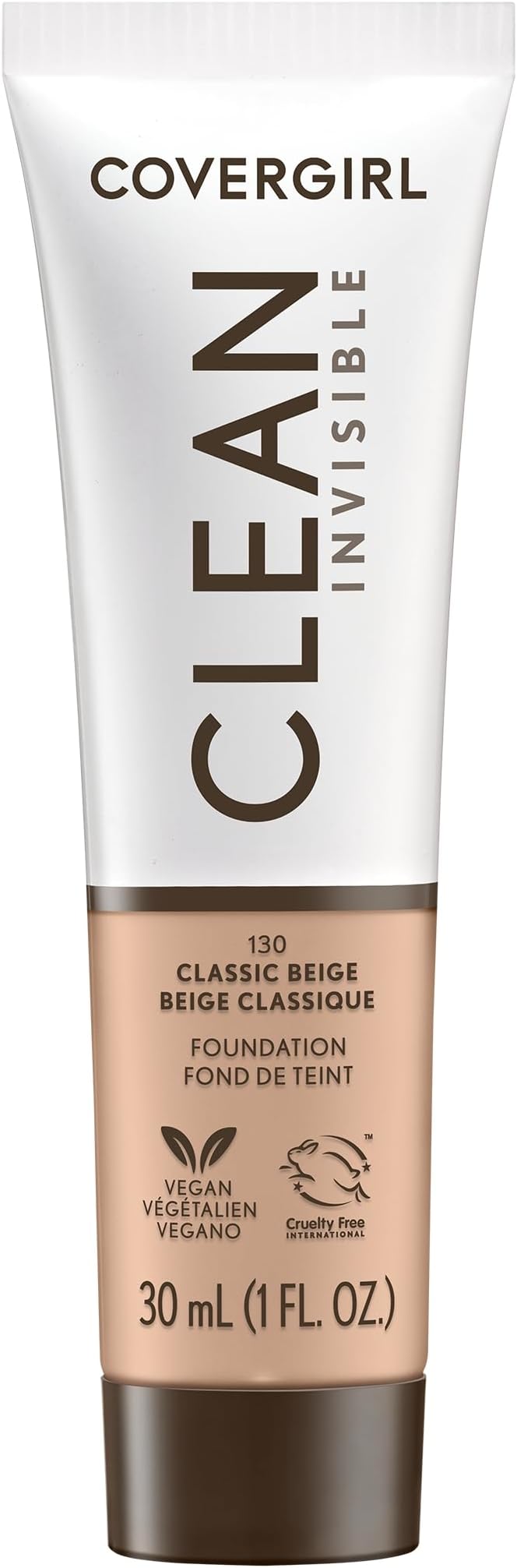 Clean Invisible Foundation Makeup, Dewy & Glowy Natural Finish, Buildable Coverage, Skin-Like Smooth Look, Vegan, Classic Beige, 1oz
